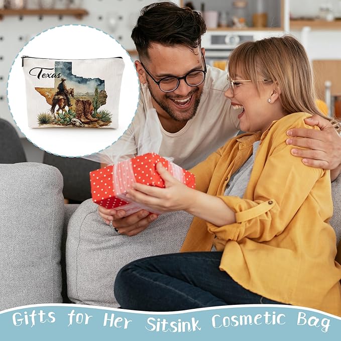 Texas Cowboy Gifts Makeup Bags - Western Cowboy Horse Cow Bone Cactus Texas Travel Essentials Must Have, Western Gift for Women