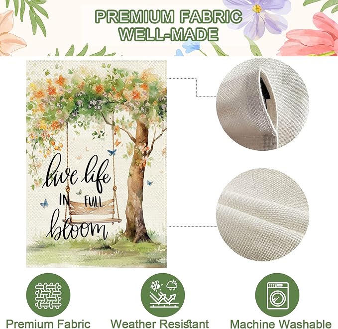 Baccessor Spring Garden Flag 28 x 40 Inch, Floral Tree Swing Double Sided Burlap Welcome Large Yard Flag Seasonal Holiday Lawn Proch Outdoor Outside Decor