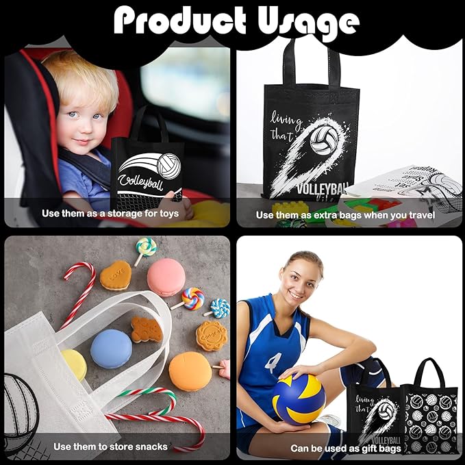 Kajaia 24 Pcs Volleyball Gift Bag Volleyball Party Treat Bags with Handles Reusable Goodie Favor Bag Non Woven Party Favor Birthday Supplies