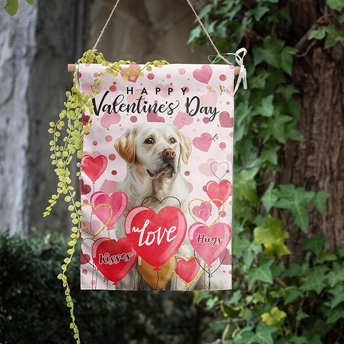 White Lab Valentine Garden Flag Valentines Day Flags for Outside 12x18 Double Sided Small Yard Flags Labrador Dog Valentine's Day Decor Outdoor Lawn Valentines Banners Front Porch