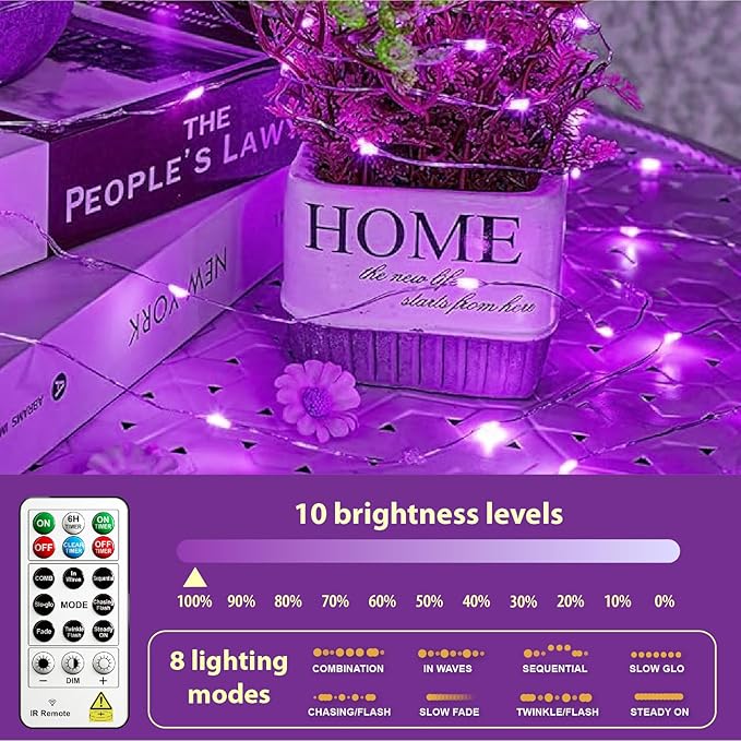 HXWEIYE 6 Pack Rechargeable Fairy Lights Battery Operated with Remote & DIY Timer, 7ft 20LED Mini Twinkle String Light for Mason Jar DIY Wedding Table Centerpieces Party Bedroom Christmas (Purple)