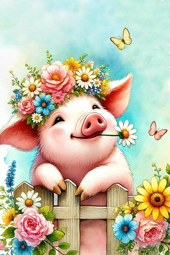 BlissYard Spring Garden Flag 12x18 Inches Double Sided Cute Pig Welcome Yard Flags Floral Crown Fence for Outside Decor Home Farmhouse Holiday Summer Decorations