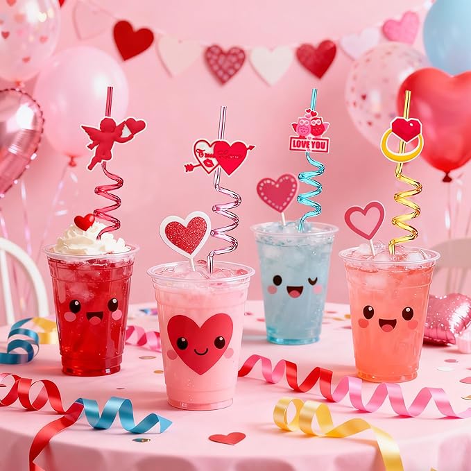 Valentine’s - Day - Party - Supplies - Straws - Wedding - Birthday - Decorations - 24PCS Reusable Party Drinking Straws for Valentine V-DAY,Bachelorette Party Favors Bridal Shower Decor +2 Brushes