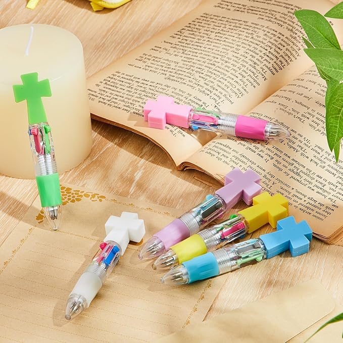 Kosiz 18 Pcs Cross Party Favors Pen Multicolor 4 in 1 0. 5mm Ballpoint Pen for Office Sport Lover Back to School Novelty Gifts Goodie Bags Stuffers
