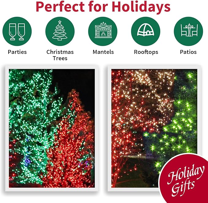 LAMPHOME 100 Count Red and Green - String Lights - 21.6FT LED Christmas Lights, Mini led Lights for Indoor Outdoor Home Holiday Party Wedding Independence Day Decoration