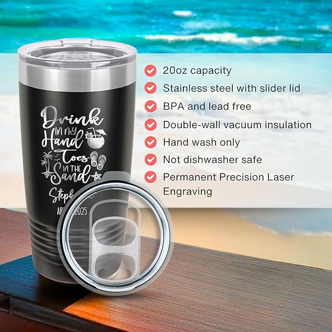 Drink In My Hand Toes In The Sand 20z Tumbler, Summer Mug, Stainless Travel Mug For Friends, Family Or Colleagues, 2025 Summer Tumbler (purple)