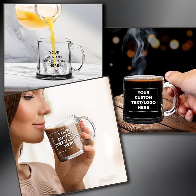 Custom Libbey Clear Glass Coffee Mugs 13 oz. Set of 50, Personalized Bulk Pack - Perfect for Coffee, Tea, Espresso, Hot Cocoa, Other Beverages - Black Bottom