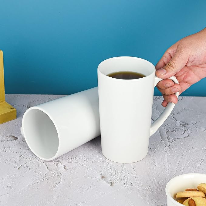 22oz white Super Large tall Ceramic Coffee Mugs Large Handles Set of 4