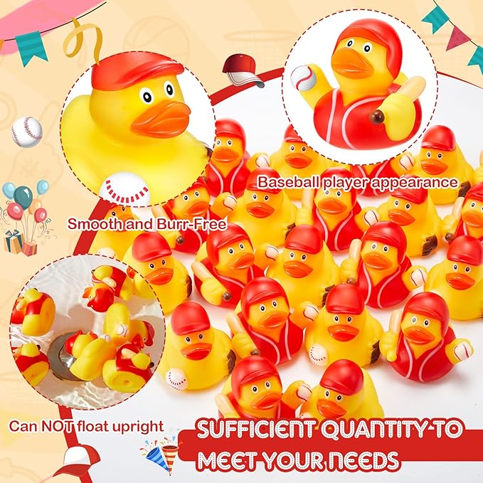 Deekin Rubber Ducks 2 Inch Bulk Sport Party Favors for Team Events Decorations Birthday Party Supplies Club Player Gift(48 Pcs,Baseball Team)