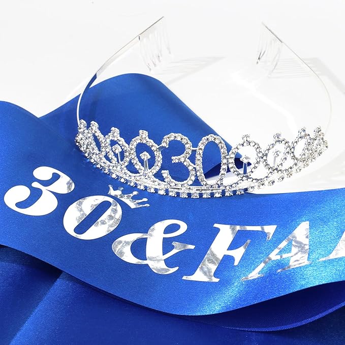 Casoty Silver 30th Birthday Sash and Crown 30th Birthday Party Decorations for Women 30 and FABULOUS Sash and Crown Set Party Supplies Favors for Women Gifts for Her