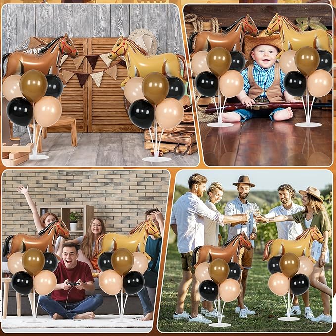 Western Horse Birthday Party Balloons Stand Kit 2 Sets With 2 Wild West Horse Foil Balloons Cowboy Party Balloon Centerpiece for Tables for Boy First Rodeo Birthday Farm Fiest Baby Shower Decorations
