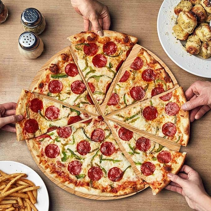 20" Round Cutting Board Pizza Cutting Board Extra Large 20inch Double Sided 3XL Pizza Prep Wooden Bamboo Serving Platter Tray Pizza Oven Accessories Circle Pre Block with Cutting Grooves