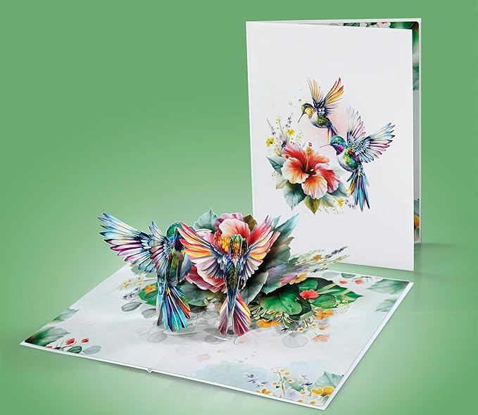 CUTPOPUP Birthday Card Pop Up, 3D Birthday Greeting Card, Mother's Day for Women, Mom, Wife, Grandma, Daughter (Hibicus Flower & Hummingbird Couple)