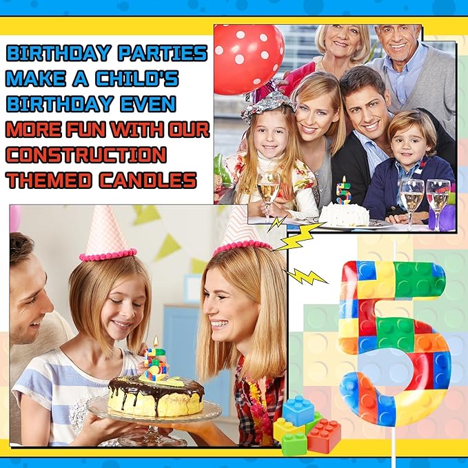 Building Block Themed Birthday Candle Number 5 Candle Birthday Party Decoration Cake Topper for Building Block Party Decoration Theme Parties Supplies (Number 5)