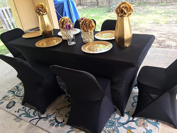 FORLIFE 2Pack Spandex Table Covers,Fitted Tablecloth for Rectangular Tables, Stretch Patio Table Covers, Universal Spandex Table Cover for Wedding, Banquet, Party (8ft, Black)