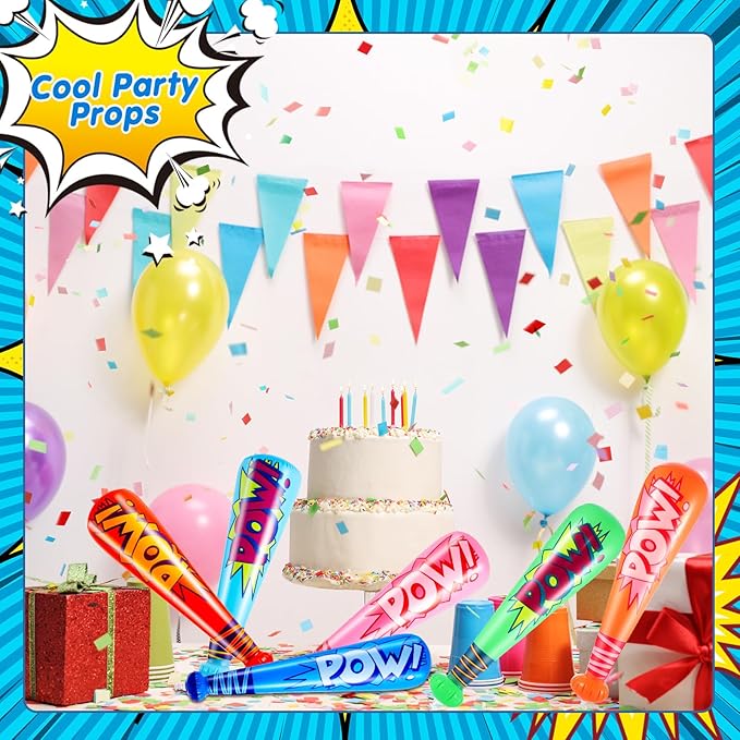WILLBOND 17 Inch Inflatable Baseball Bat Bulk Baseball Party Favors Decorations, Inflatable Toys Blow up Bat with 1 Pump for Sports Theme Supplies(18 Pcs,Vivid Color)