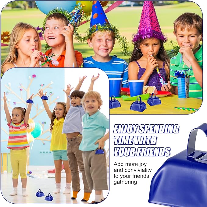 Yeshone 48 Pcs Metal Cowbells with Handles Loud Noise Makers Small Hand Percussion Cowbells for Football Events, Wedding, Graduation Team Cheering(Dark Blue)