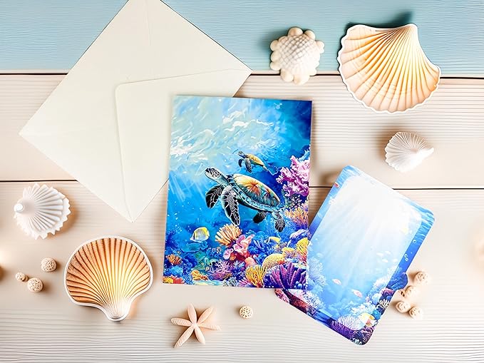 3D Pop Up Greeting Card β Handmade Sea Turtle with Baby Card β Ocean Coral Reef Scene β Mother & Baby Turtle 3D Card for Birthday, Retirement, Nature & Ocean Lovers