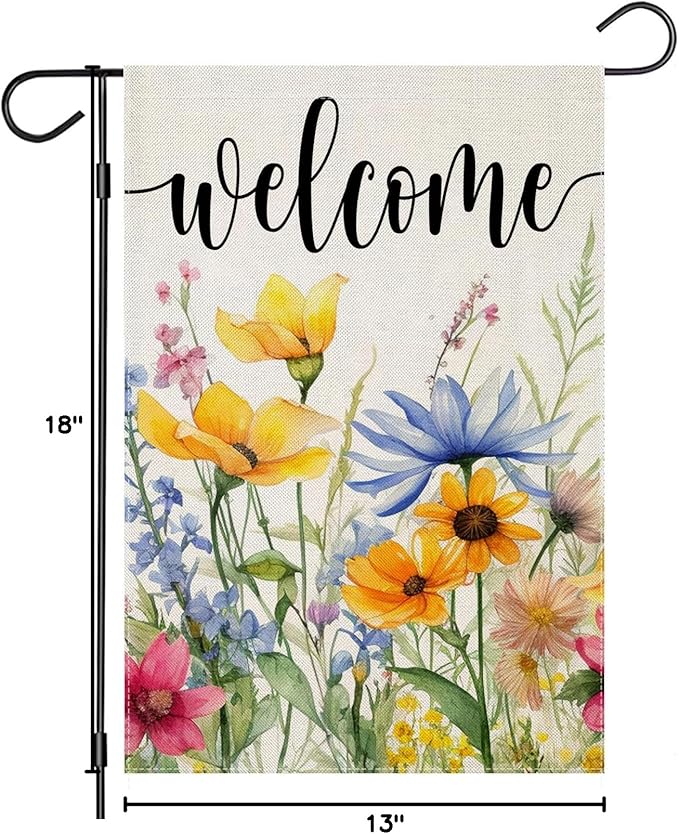 EKOREST Welcome Spring Flowers Garden Flags for Outside, Watercolor Floral Yard Decoration, Small Seasonal Summer Outdoor Decor for Farmhouse Holiday,12x18 Inch Double Sided