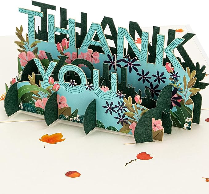 3D Thank You Pop Up Cards for Her and Him, Greeting Cards for Women Mom Dad Teachers - Minimalist Green Botanicals Cool-Tone