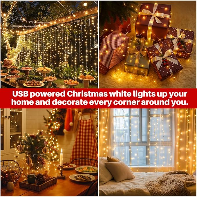 Macarrie 9 Pcs Fairy Lights USB Powered 16 ft 50 LED String Lights Plug in for Xmas Indoor Outdoor Party Wedding Home Festival Tree Garden Decoration (Warm White)