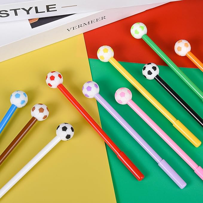 LiYiQ 50 Pcs Soccer Party Favor Cartoon Cute Fun Pens for Kids Kawaii Soccer Shape Gel Black Ink Pen Cute Soccer Pens for School Office Home Student Kids Present