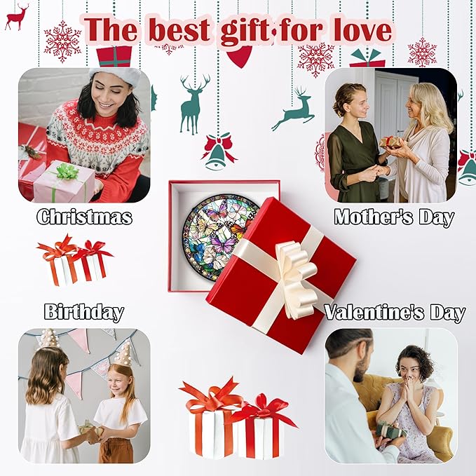 Stained Glass Window Hanging, Colorful Butterfly Suncatcher for Doors Home Sun Catchers Decoration and Christmas, Mother's Day Birthday Gifts for Women, Men, and Mom 9.8 in