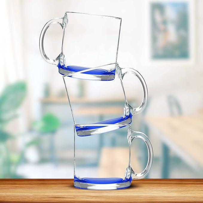 Libbey Clear Glass Coffee Mugs 13 oz. Set of 10, Bulk Pack - Perfect for Coffee, Tea, Espresso, Hot Cocoa, Other Beverages - Blue Bottom