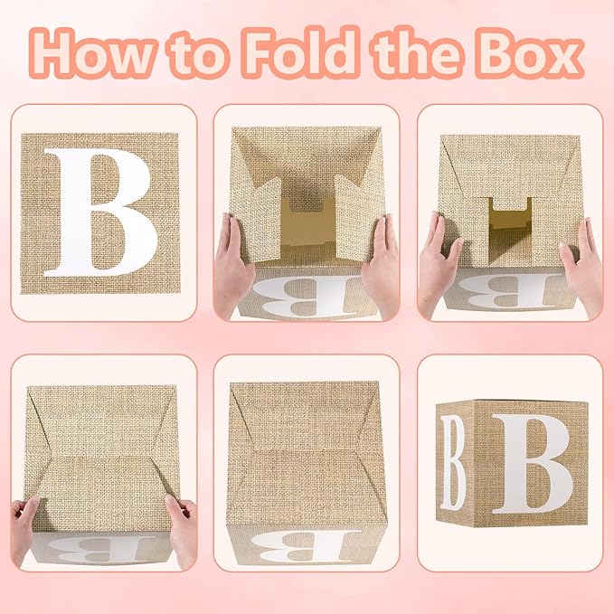 Baby Boxes with Letters for Baby Shower Decorations, Gender Reveal Decorations with 4 Burlap Balloon Boxes