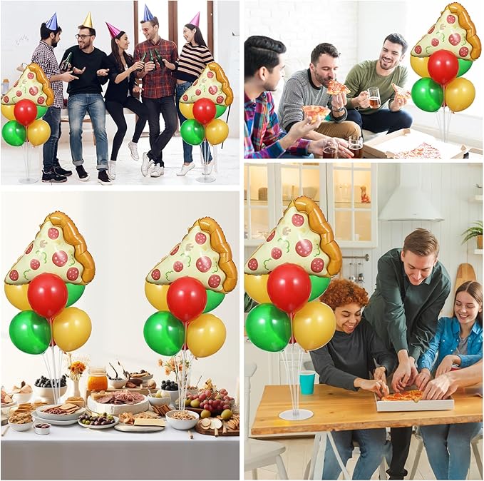 Pizzas Party Balloons Stand Kit 2 Sets with 2 Pizzas Slice Foil Balloons Pizza Themed Birthday Balloon Centerpiece for Tables for Picnic Pizza Party Supplies Baby Shower Picnic Themed Decorations
