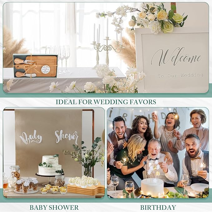 2 Set Bridal Baby Shower Cheese Prizes Wooden Square Board Gift Set Knives Forks Thank You Tags with Box for Guests for Valentines Bridal Baby Shower Housewarming Gifts (Bamboo Color)