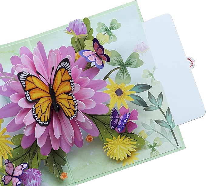 3D Birthday Cards for Women, Mothers Day Cards, 6x8in Pop Up Birthday Card for Mom, Wife, Her, Daughter, Sister, Grandma (PQ Butterflies & Flowers D2).