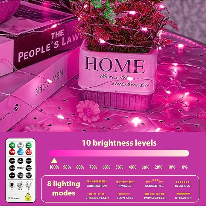 HXWEIYE 6 Pack Rechargeable Fairy Lights Battery Operated with Remote & DIY Timer, 7ft 20LED Mini Twinkle String Light for Mason Jar DIY Wedding Table Centerpieces Party Bedroom Christmas (Pink)