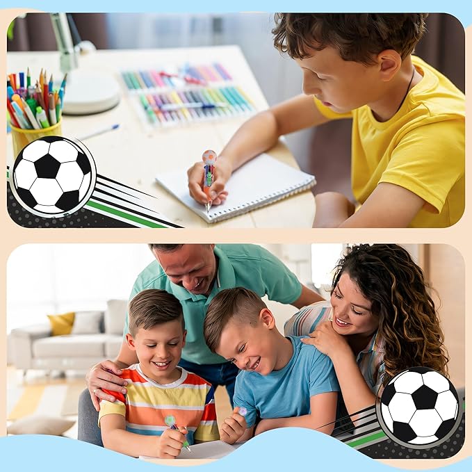 LiYiQ 50 Pcs Soccer Party Favor Multicolor Pen in One Cartoon Cute Fun 4-in-1 Cute Pens Bulk Kawaii Soccer Shape Cool Ballpoint Pens for Kids Fun Gifts