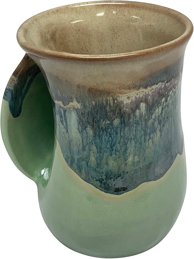 Clay in Motion Hand Warmer Coffee Mug – Handmade Coffee Mug With Comfortable Handle Contoured Pocket Hand Warming Ceramic Coffee Mug – Proudly Made in USA – Left Handed – 14 Oz - Mountain Meadows