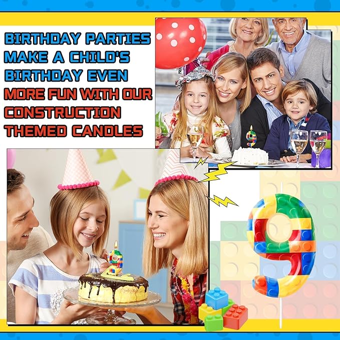 Building Block Themed Birthday Candle Number 9 Candle Birthday Party Decoration Cake Topper for Building Block Party Decoration Theme Parties Supplies (Number 9)