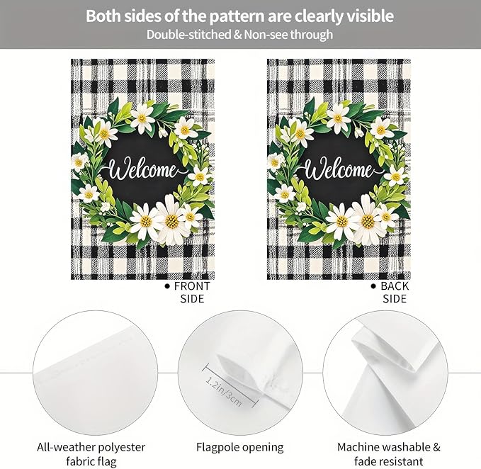 BlissYard Welcome Garden Flag 12x18 Double Sided Black and white Grid Seasonal Small Flags For Outside Outdoor Decor Yard Farmhouse Holiday Spring Summer Decorations Yard Flags