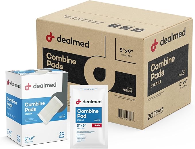 Dealmed Abdominal Combine Pads 5"x9" (15,200-Pack) Sterile Individually Wrapped, ABD Pads, Absorbent, Non Adherent for Wound Care, Drainage, First Aid, (20/Box; 20/Case; 38/Pallet)