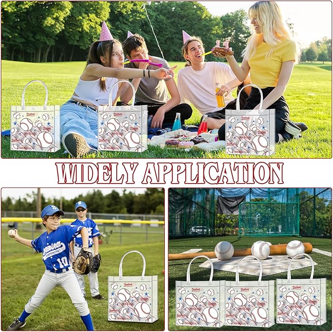 Zenoble 24 PCS Baseball Party Favors Bags PVC Clear Goodie Snack Candy Treat Gift Bags with Handle for Baseball Team Theme Birthday Holiday Party Supplies Baby Shower Decorations