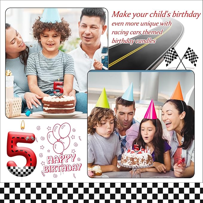 Racing Car Theme Birthday Candle with Checkered Flag Design - Durable Cake Topper for Race Car Party Decorations,Birthday Supplies - Number 5 Candle for Racing Themed Celebrations