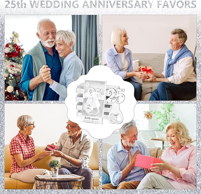24PCS 25th Birthday Party Favors for Guests 25 Silver Wedding Anniversary Beer Bottle Openers Gifts, 25th Return Gifts Party Decor Souvenirs for Guests for Bridal Shower Favors