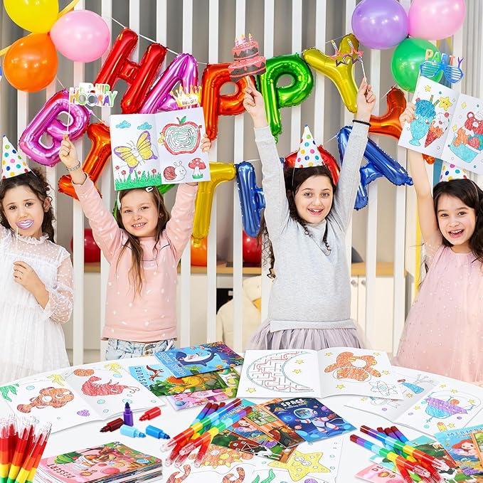 BenLouis Coloring Books for Kids With Stacking Crayons Set Mini Coloring Books Bulk for Ages 4-8-12 Small Activity Books for Birthday Party Gifts Goodie Bags Stuffers Travel(12+12Pcs Colorful)