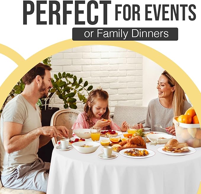 Exquisite 66% Thicker Premium White Round Tablecloth 0.5 Mil 24 Pack Plastic Table Cloth Disposable 84 Inch Round Plastic Tablecloth Won't Tear Easily Like Cheap Thin Brands