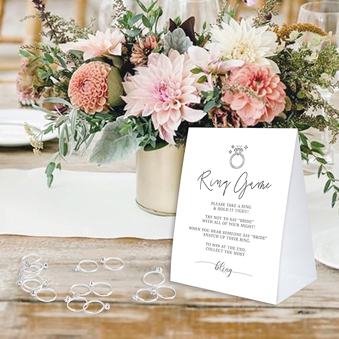 BX01 Minimalist Put a Ring On It Bridal Shower Decorations with 50 Fake Rings - Wedding Bachelorette Hens Party Game