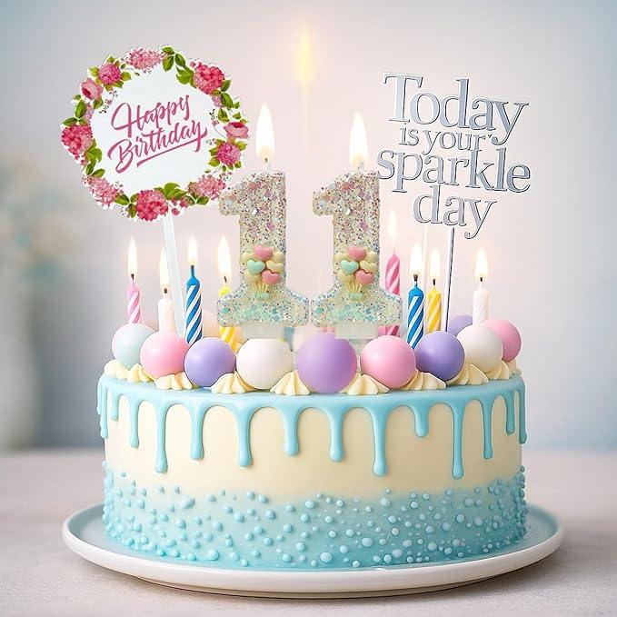 by Tugba Aydan - 11 Number Birthday Candles – 25 Piece Cake Decoration Kit with Number Candle – Party Supplies for Kids’ Eleventh Birthday Celebration