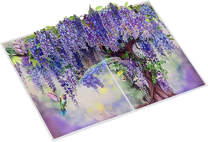 Wisteria Tree Birthday Cards for Women, Pop Up Mothers Day Card, 3D Anniversary, Valentines Day, Pop Up Gifts for Her, Him, Wife, Husband, Sister (Hummingbird Wisteria)
