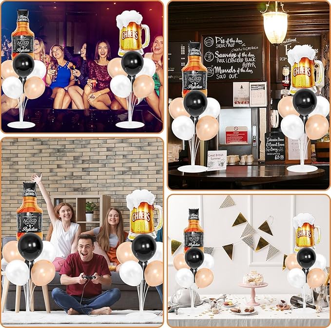 Vintage Aged To Birthday Party Balloons Stand Kit 2 Sets With 2 Black and Gold Cheer Ball Foil Balloons Centerpiece for Tables for Men and Women Party Supplies Baby Shower Birthday Themed Decorations