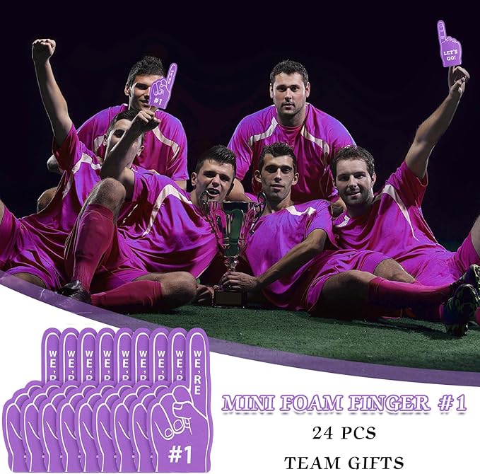Sinmoe 24 Pcs Mini Foam Finger Baseball Fan Mini Foam Finger, We're #1 Sports Themed Party Supplies for Baseball Hockey Football Basketball Events Team Gifts(Purple)