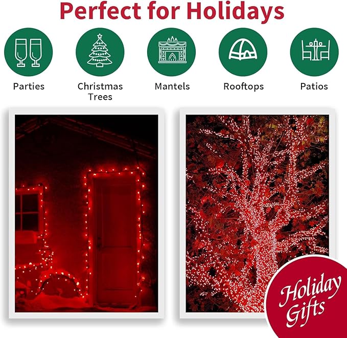 LAMPHOME 60LED Red Valentine Lights, Valentine Room Lights Green Wire, Connectable Plug in red Christmas String Light Indoor Outdoor for Christmas Bedroom Valentines Party
