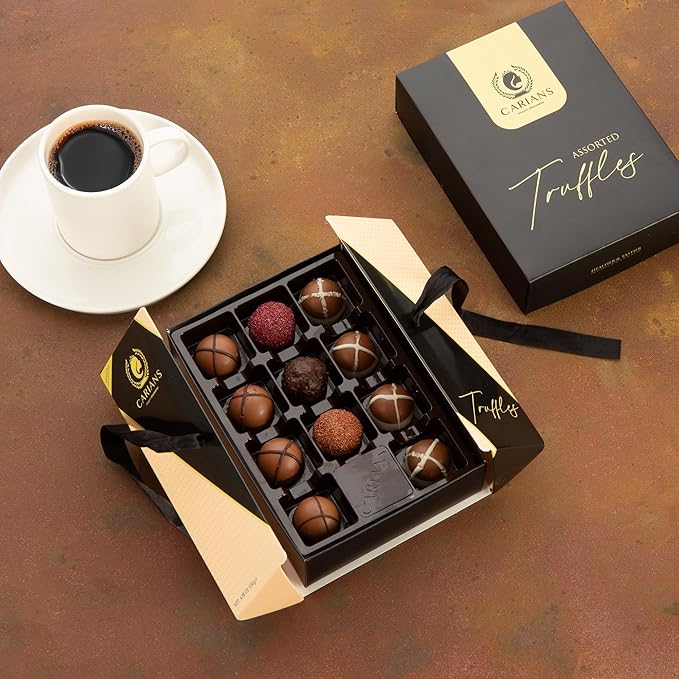 CARIANS Chocolate Gourmet Truffles Box, Chocolate Gift Box, Box of Candy, Assorted Luxury Chocolate Basket, Dark, Milky, Hazelnut Truffles, Holiday Chocolate, Valentine's Day, Great for Gift Giving and Anniversary